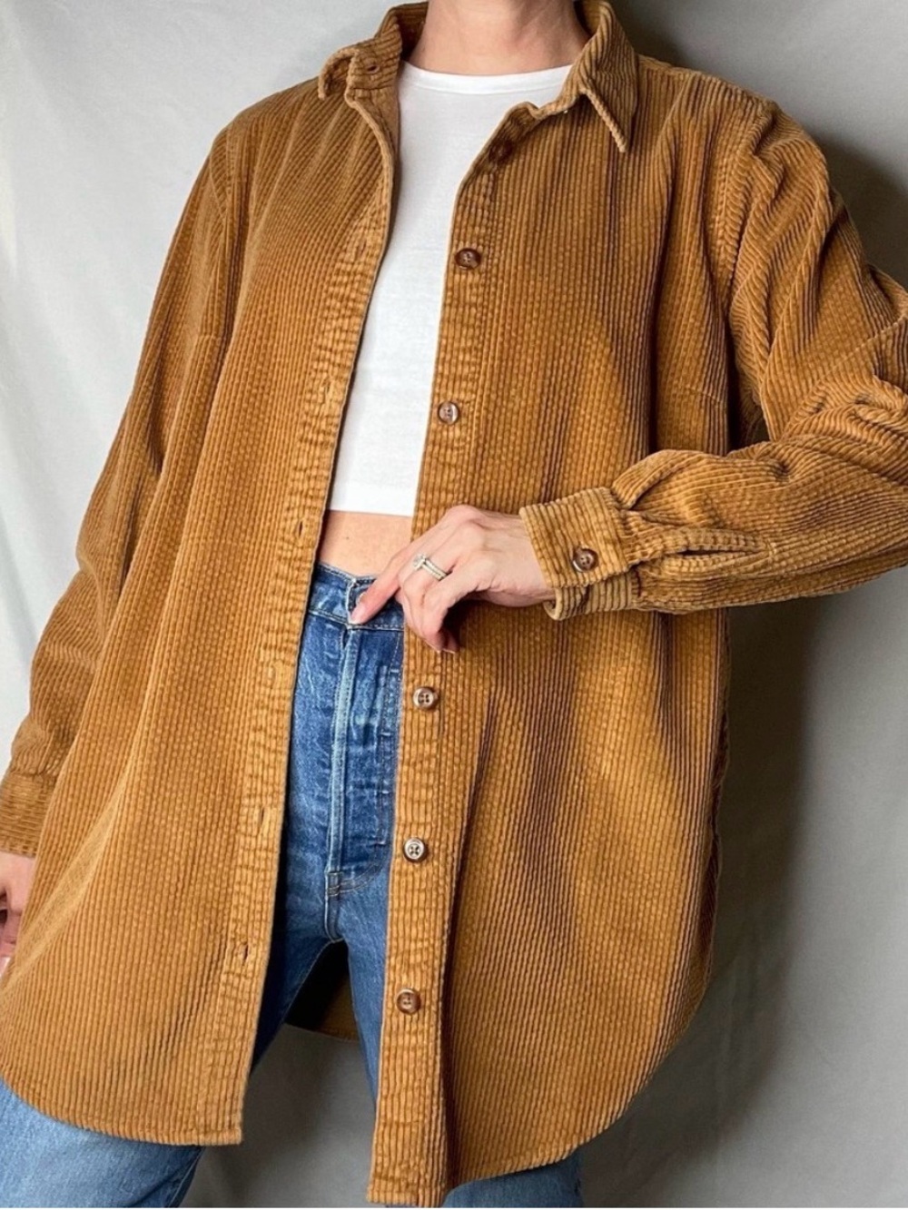 L.L. Bean Caramel Corduroy Shirt Jacket Shacket Long Tunic Button Down Sz XS